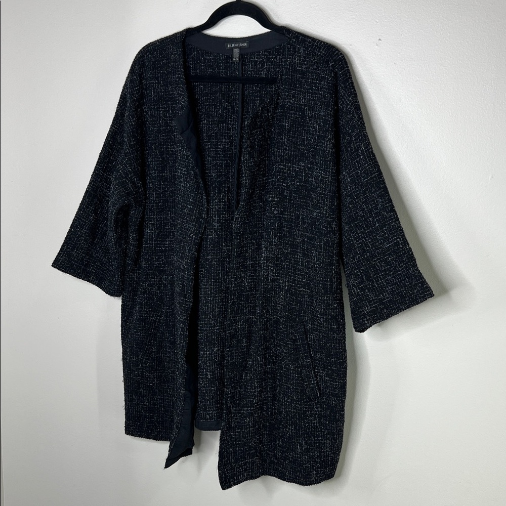 Eileen Fisher Briar Patch Black Wool open front 3/4 sleeve Jacket Blazer size XL - Picture 3 of 13